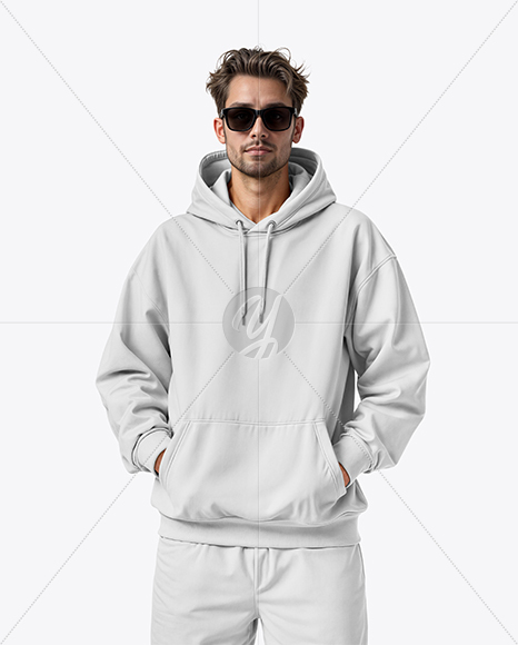 Young Man Wearing Oversize Hoodie and Pants Mockup