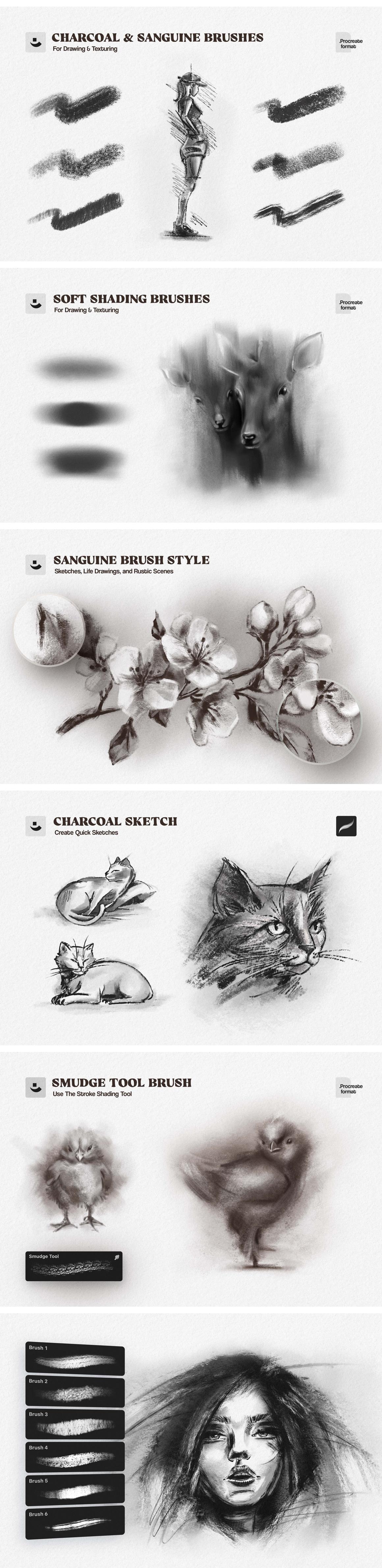 Charcoal Sketch Procreate Brushes