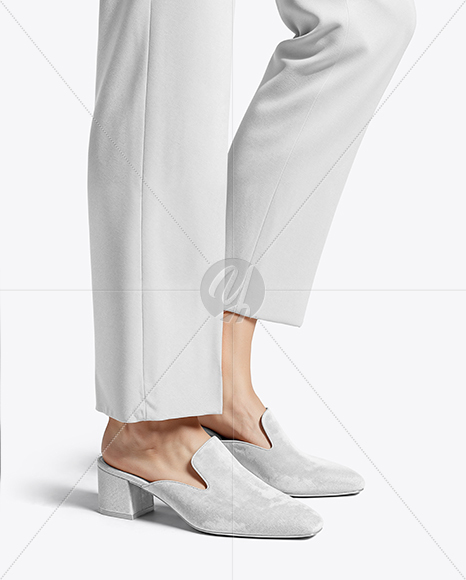 Pair of Suede Mules on Woman's Legs Mockup