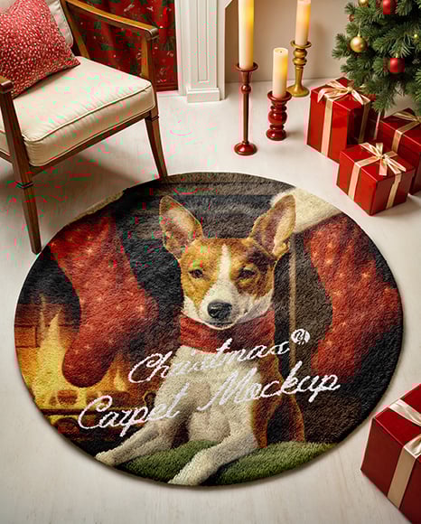 Carpet Near the Christmas Tree Mockup - Christmas mockup
