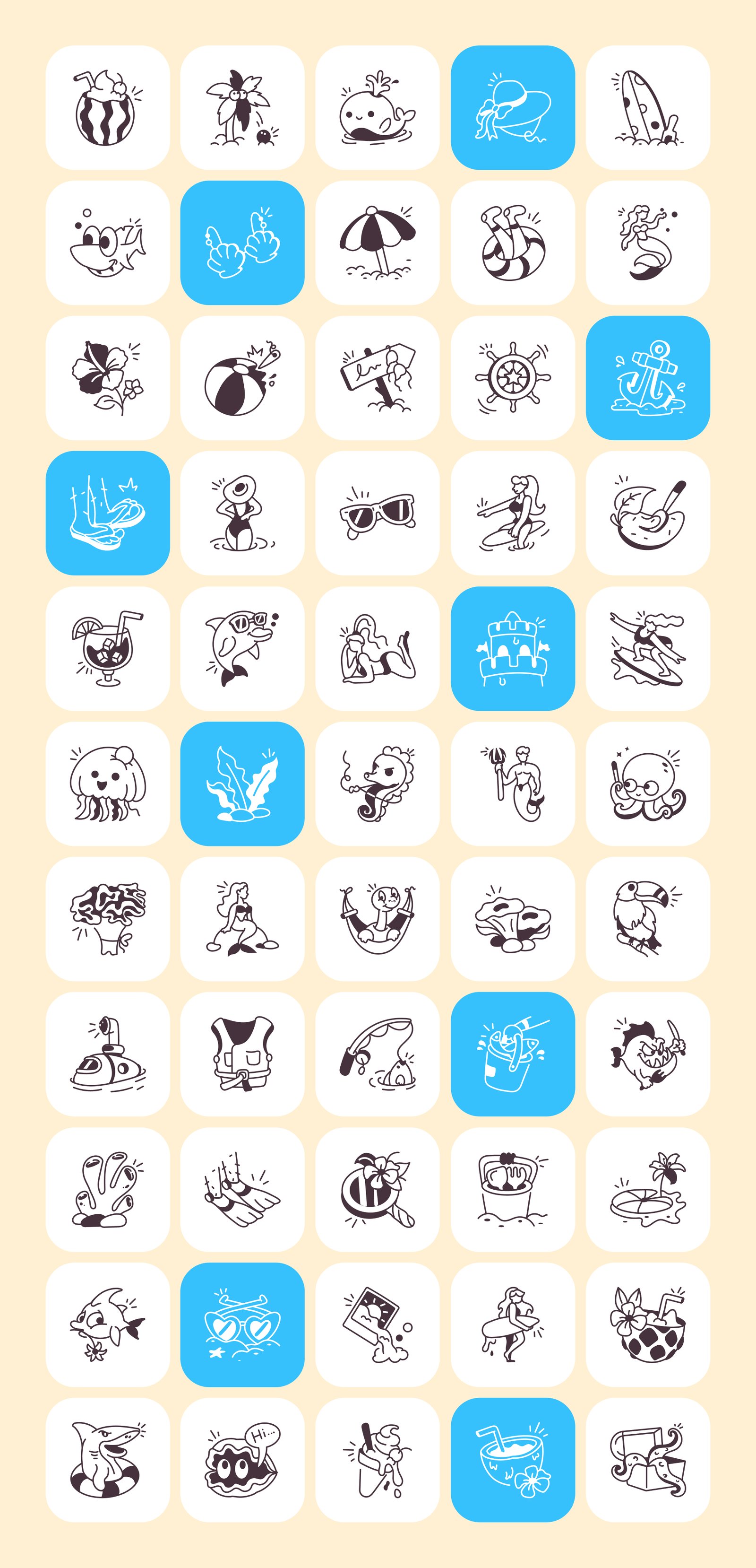 Tropical Beach and Ocean Doodles