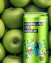 8.5oz Slim Drink Can on a Stack of Green Apples Mockup