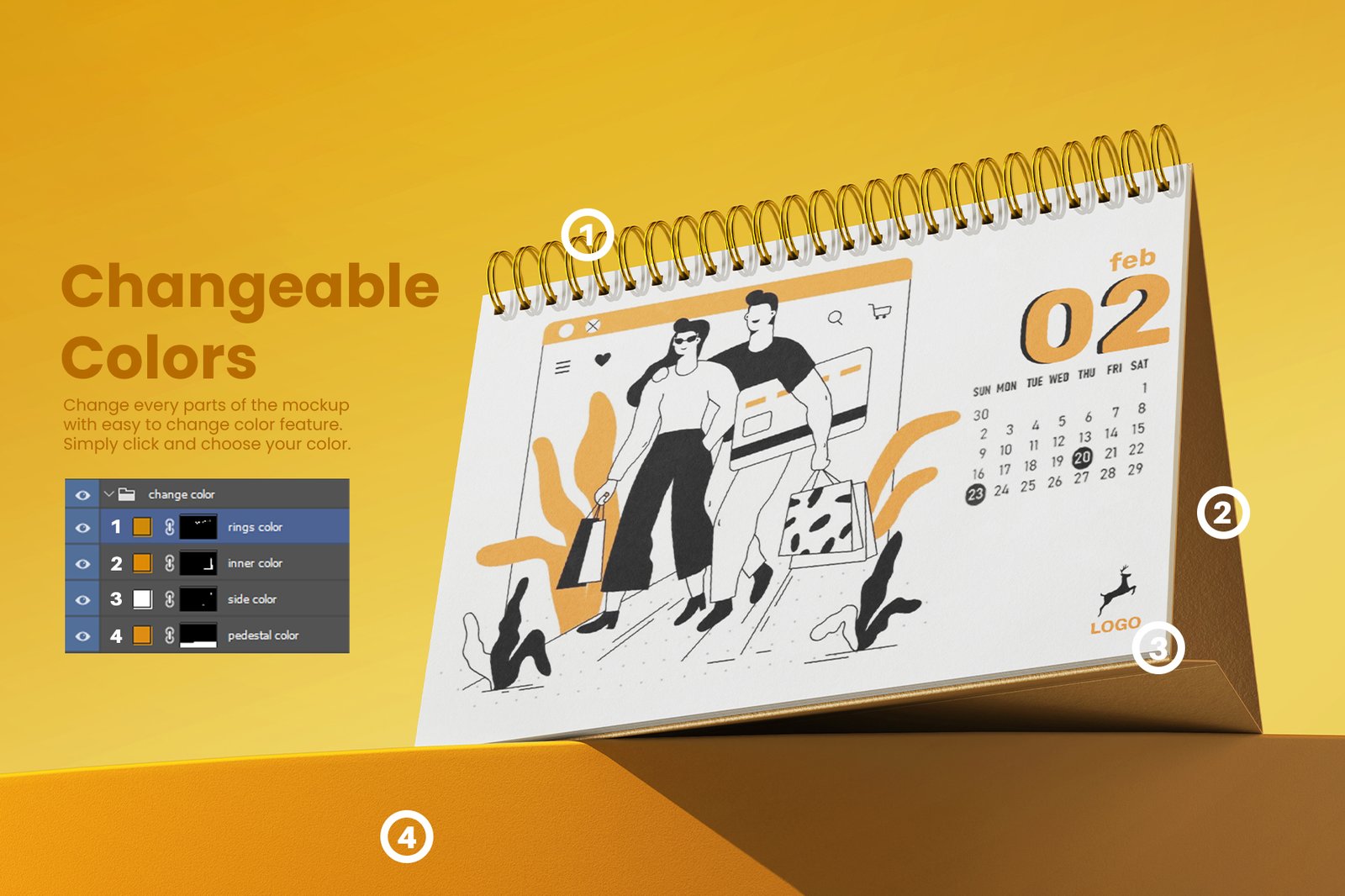 A5 Horizontal Desk Calendar PSD Mockup Set