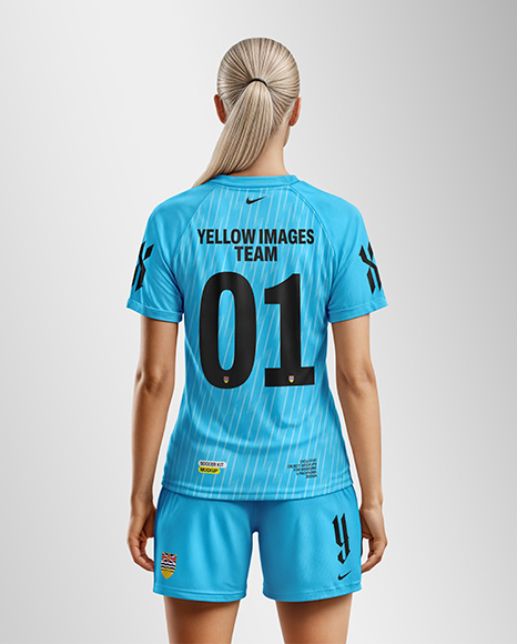 Woman Wearing Raglan Soccer Jersey and Shorts Mockup