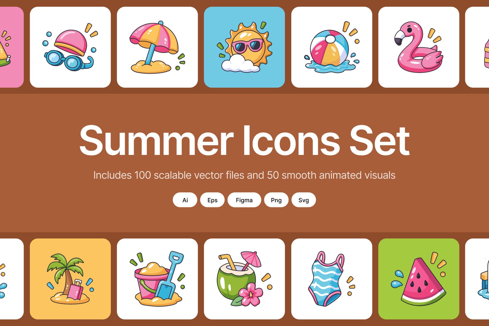 150 Summer Flat Icons Bundle