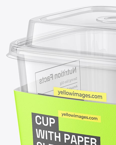 Clear Plastic Cup with Paper Holder Mockup