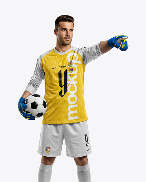 Soccer Goalkeeper Wearing Long Sleeve Jersey and Shorts Mockup - Jersey t shirt mockup