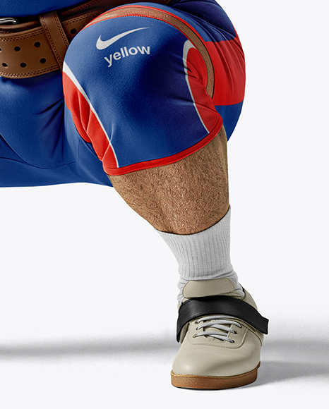 Man Wearing Weightlifing Suit with Barbell Mockup