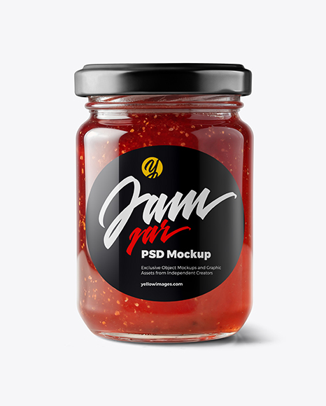 Glass Jar with Strawberry Jam Mockup - Glass+Strawberry+Jam+Jar+Mockup+In+Jar+Mockups+On+Yellow+Images+Object+Mockups