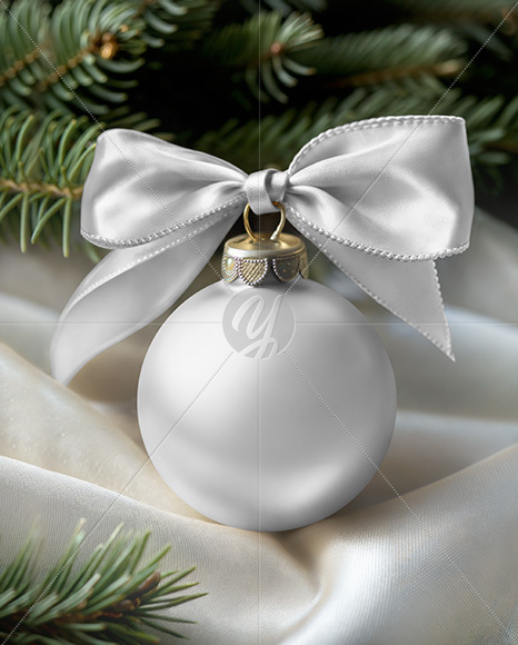 Metallic Christmas Ball with Bow Mockup