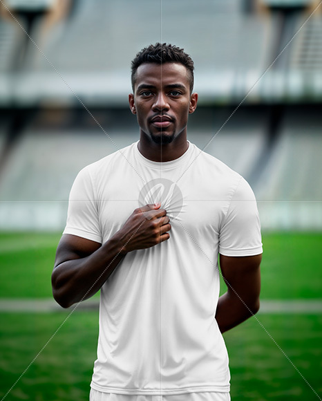 Soccer Player Wearing a Crew Neck Jersey and Shorts at the Stadium Mockup