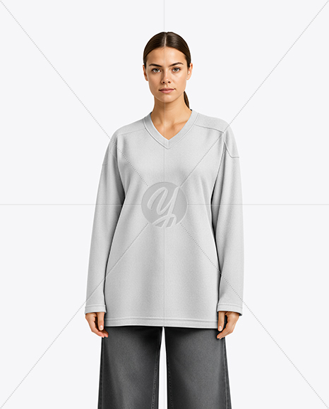 Woman Wearing Ice Hockey Jersey Mockup