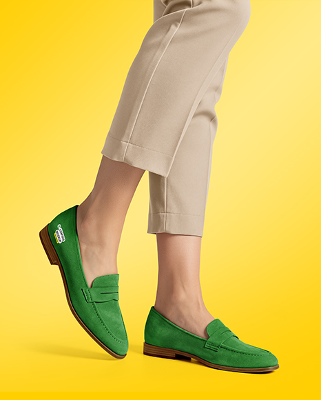 Pair of Suede Loafers on Woman's Legs Mockup