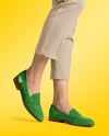 Pair of Suede Loafers on Woman's Legs Mockup