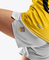 Woman Wearing Soccer Jersey and Shorts Mockup