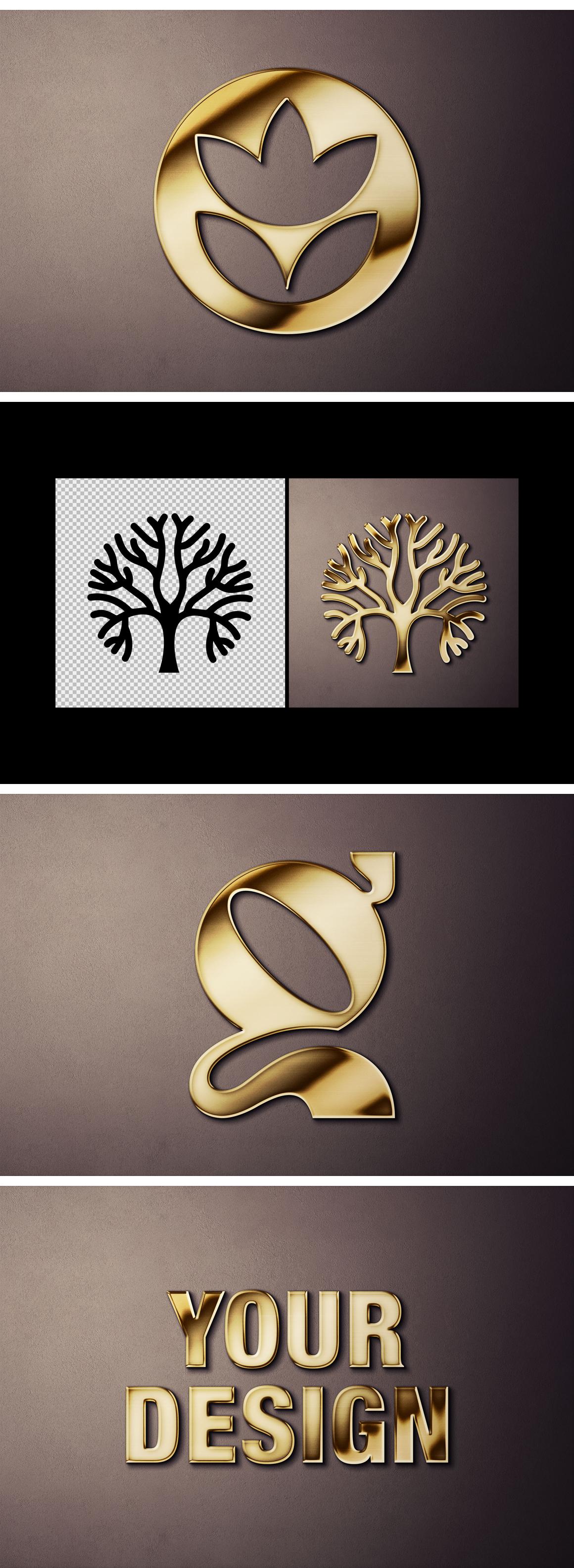 Realistic Gold Text &amp; Logo Mockup