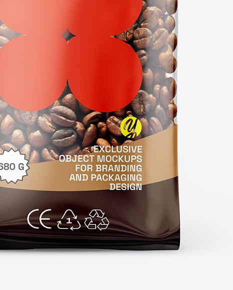 Clear Plastic Bag with Coffee Beans Mockup