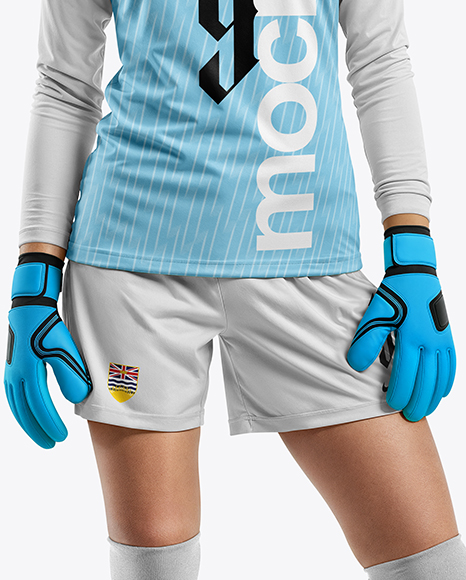 Female Soccer Goalkeeper Wearing Long Sleeve Jersey and Shorts Mockup