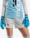 Female Soccer Goalkeeper Wearing Long Sleeve Jersey and Shorts Mockup