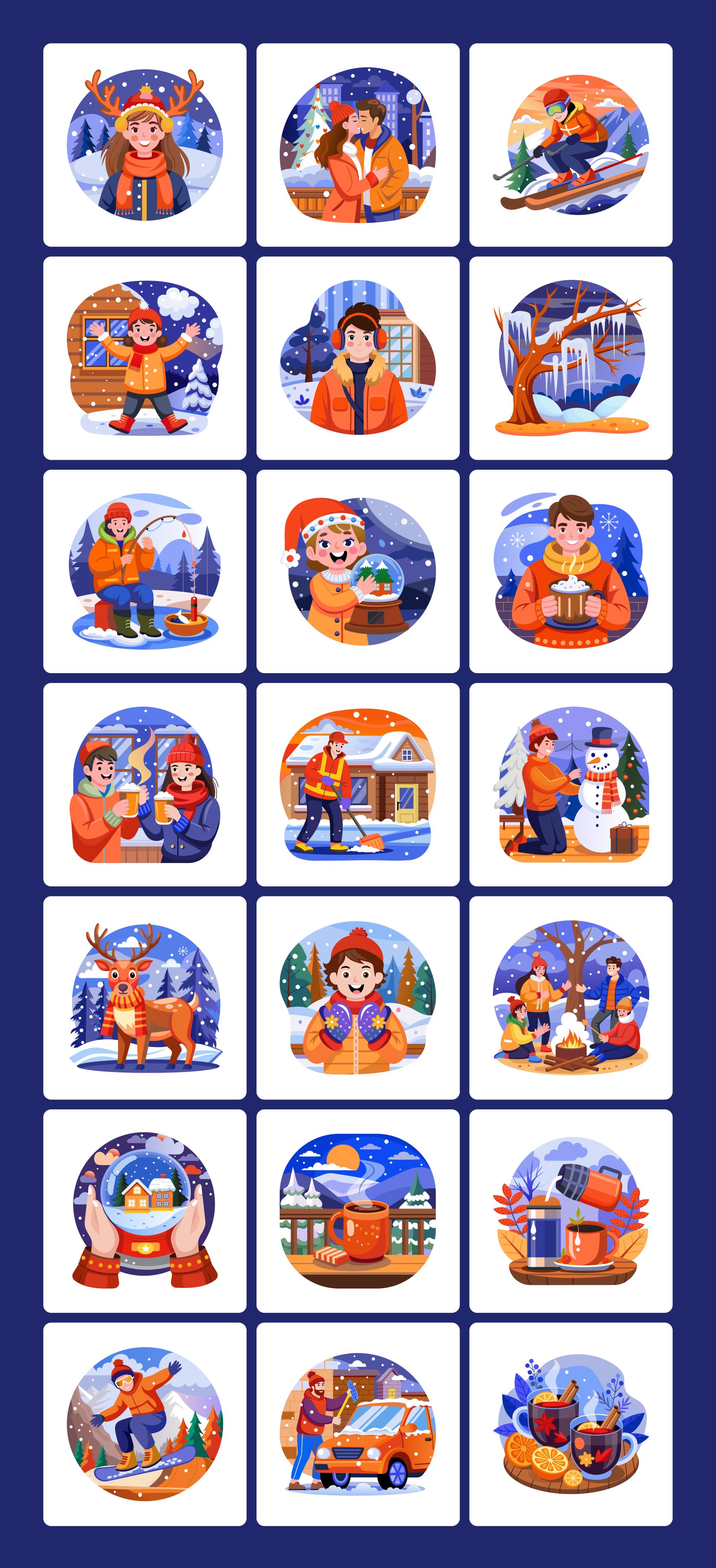 Cute Winter Scene Illustration Art Set
