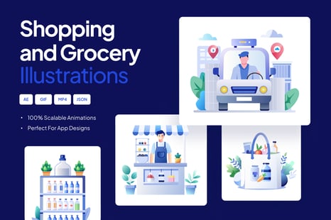 Animated Grocery Shopping Illustrations - Graphics