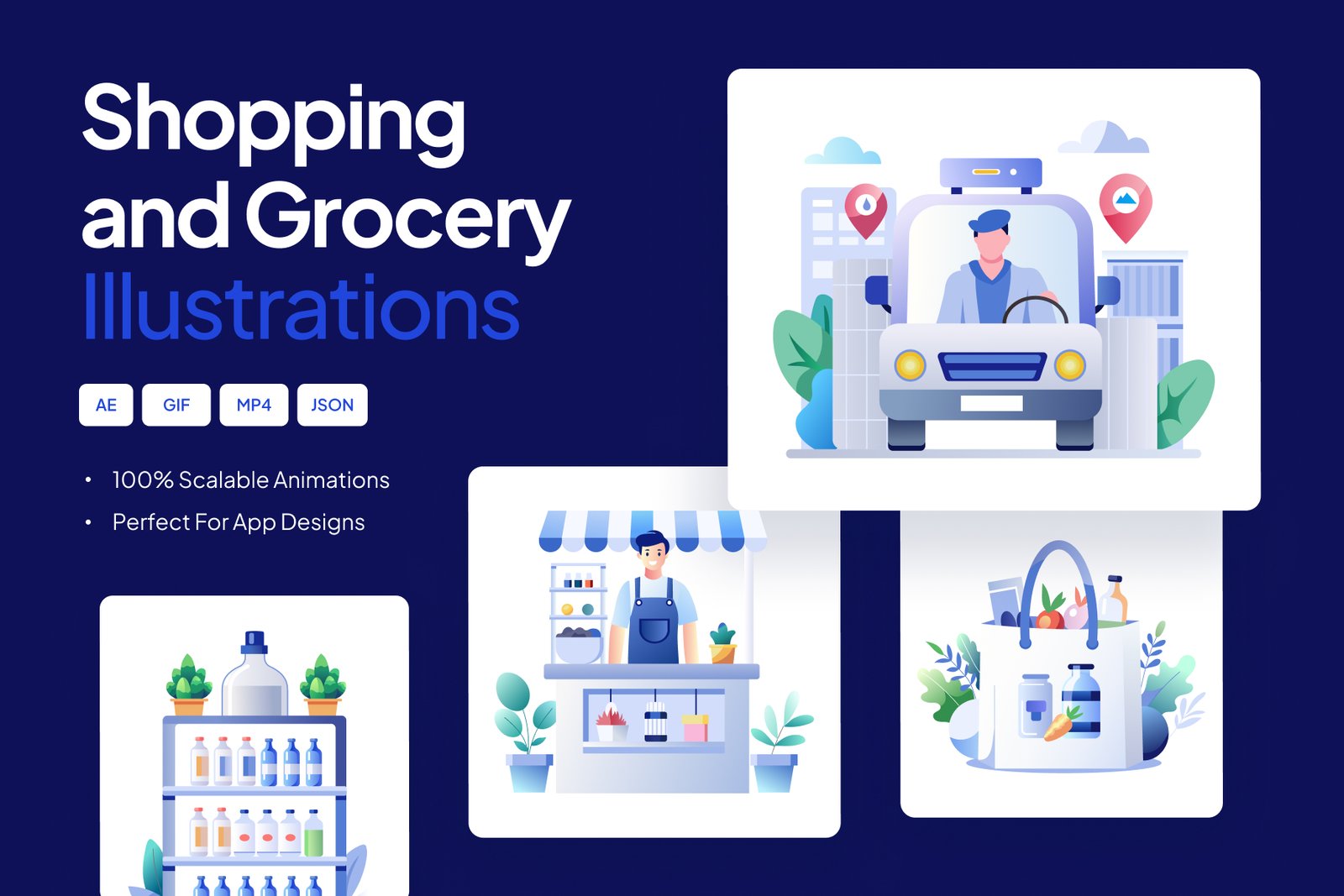 Animated Grocery Shopping Illustrations