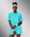 Afro-American Woman Wearing Tennis Polo Shirt and Shorts Mockup