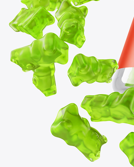 Plastic Bottle with Flying Gummies Mockup