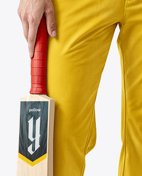 Man Wearing a Full Cricket Kit with Bat Mockup