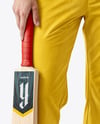Man Wearing a Full Cricket Kit with Bat Mockup