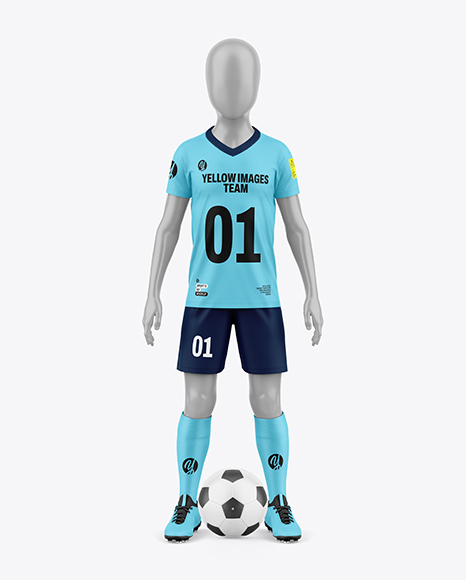 Kids V-Neck Sports full Kit Mockup - Front View