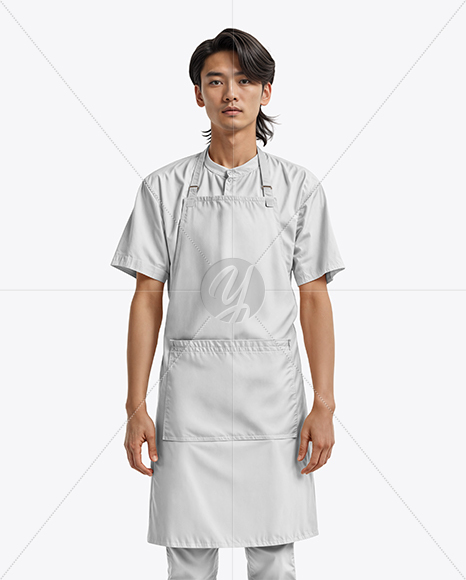 Asian Man Wearing Apron and Mandarin Neck Shirt Mockup