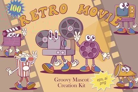 Retro Movie Mascot Creation Kit - Whimsical icons