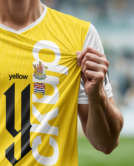 Soccer Player Wearing a Full Kit at the Stadium Mockup