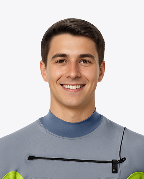 Surfer in Wetsuit with Shortboard Mockup