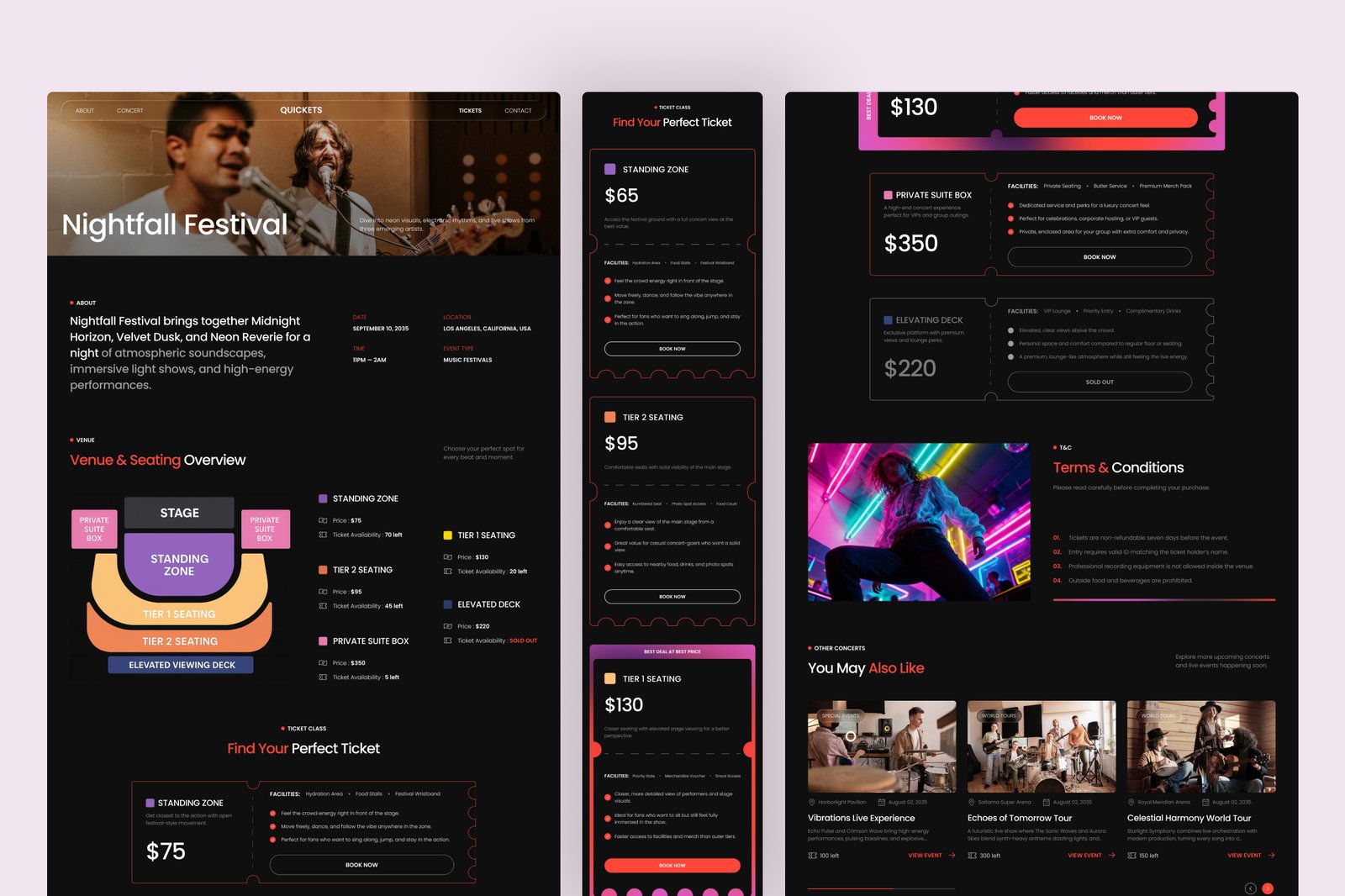 Quickets – Concert Ticketing Website UI Figma Template
