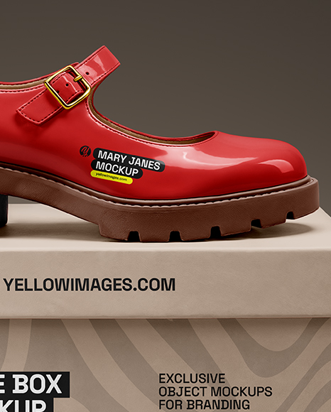Mary Jane Shoe with Box Mockup