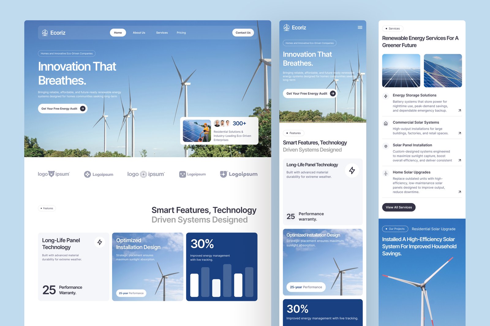 Ecoriz – Solar &amp; Renewable Energy Website UI Figma Template