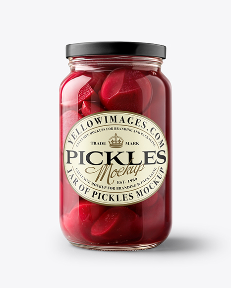 Clear Glass Jar with Pickled Beets Mockup - Glass+Jar+Of+Pickled+Cucumbers+Mockup+Set+In+Packaging+Mockups