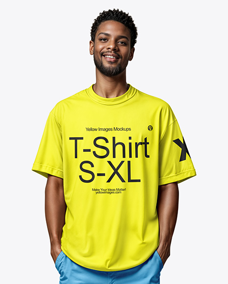 Black Man Wearing T-shirt and Shorts Mockup
