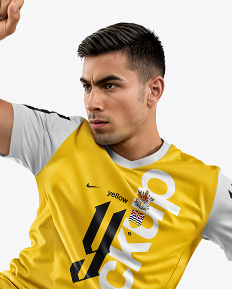 Man Wearing Soccer Jersey and Shorts Mockup