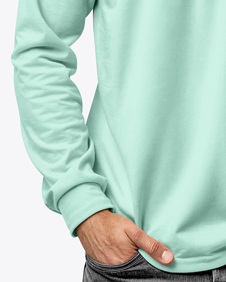 Man Wearing Long-Sleeve Polo Shirt and Jeans Mockup