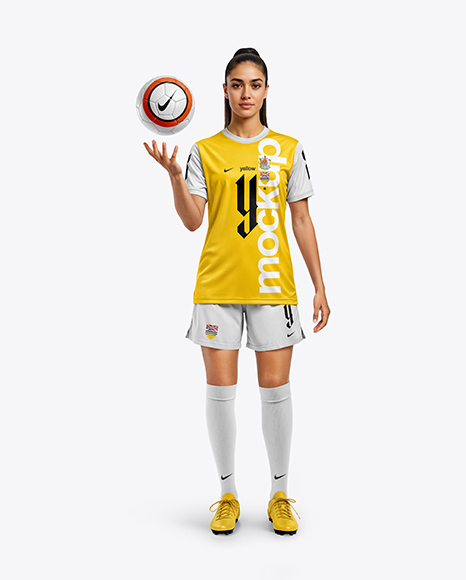 Woman Wearing Soccer Jersey and Shorts Mockup