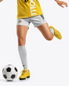 Woman Wearing Soccer Jersey and Shorts Mockup