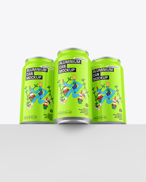 Three Glossy Cans Mockup - Product package mockup