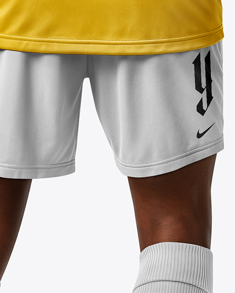Afro-American Man Wearing Raglan Soccer Jersey and Shorts Mockup