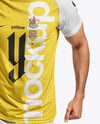 Man Wearing Raglan Soccer Jersey and Shorts Mockup