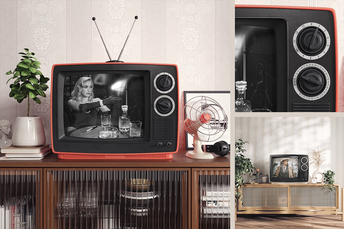 Old TV Screen In The Interior Mockup