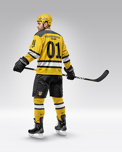 Man Wearing Full Ice Hockey Kit Mockup - Back view