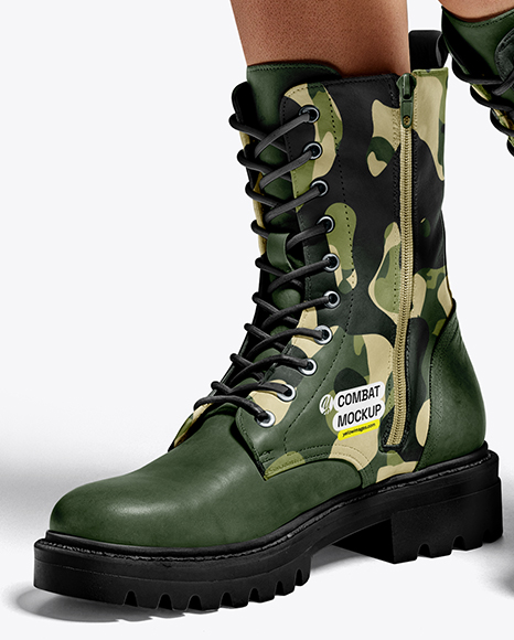 Combat Boots on Women's Legs with Dress Mockup